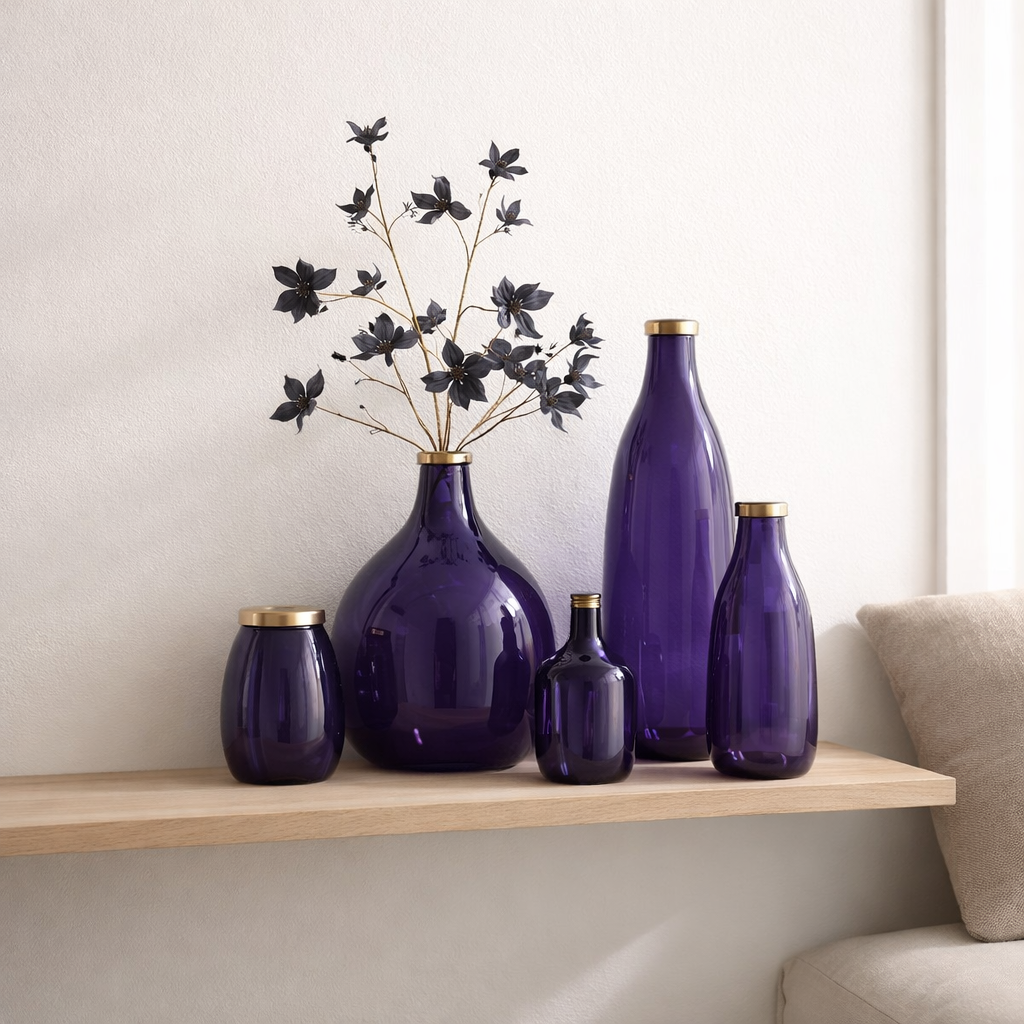 J-Line Vase Gold Board - Verre - Purple - Moyen - 40 cm de haut en situation