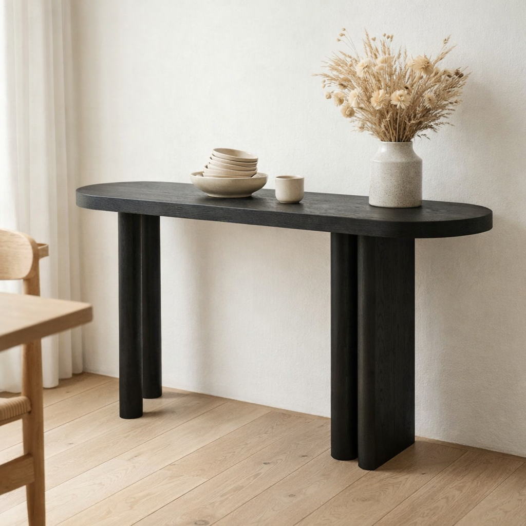 Table J-Line Teck - bois - noir en situation