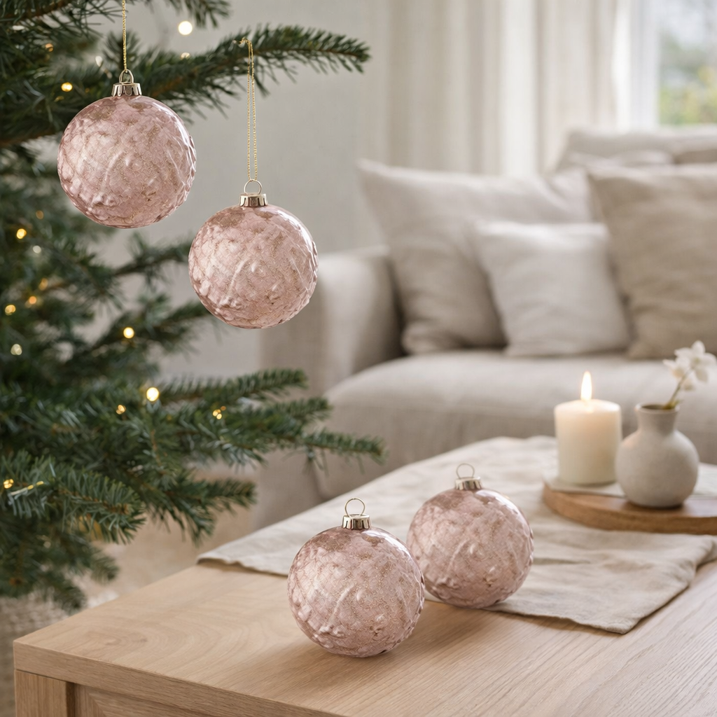 J-Line Christmas Ball Motif - verre - rose clair - grand - boîte de 4 en situation