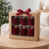 Boule de Noël J-Line 2+2+2 - velours - rouge - petite - boîte de 6 en situation