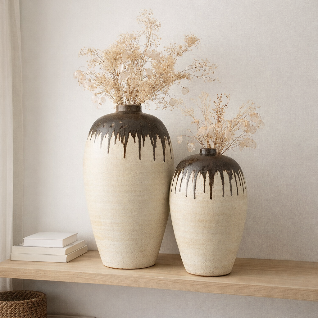 J -line Vase Lombok - Céramique - Beige / Brown - Large - 72 cm de haut en situation