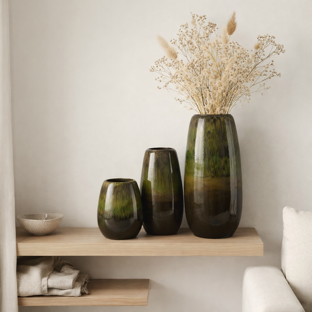 J -line vase olive - Céramique - vert - grand - 89 cm de haut en situation