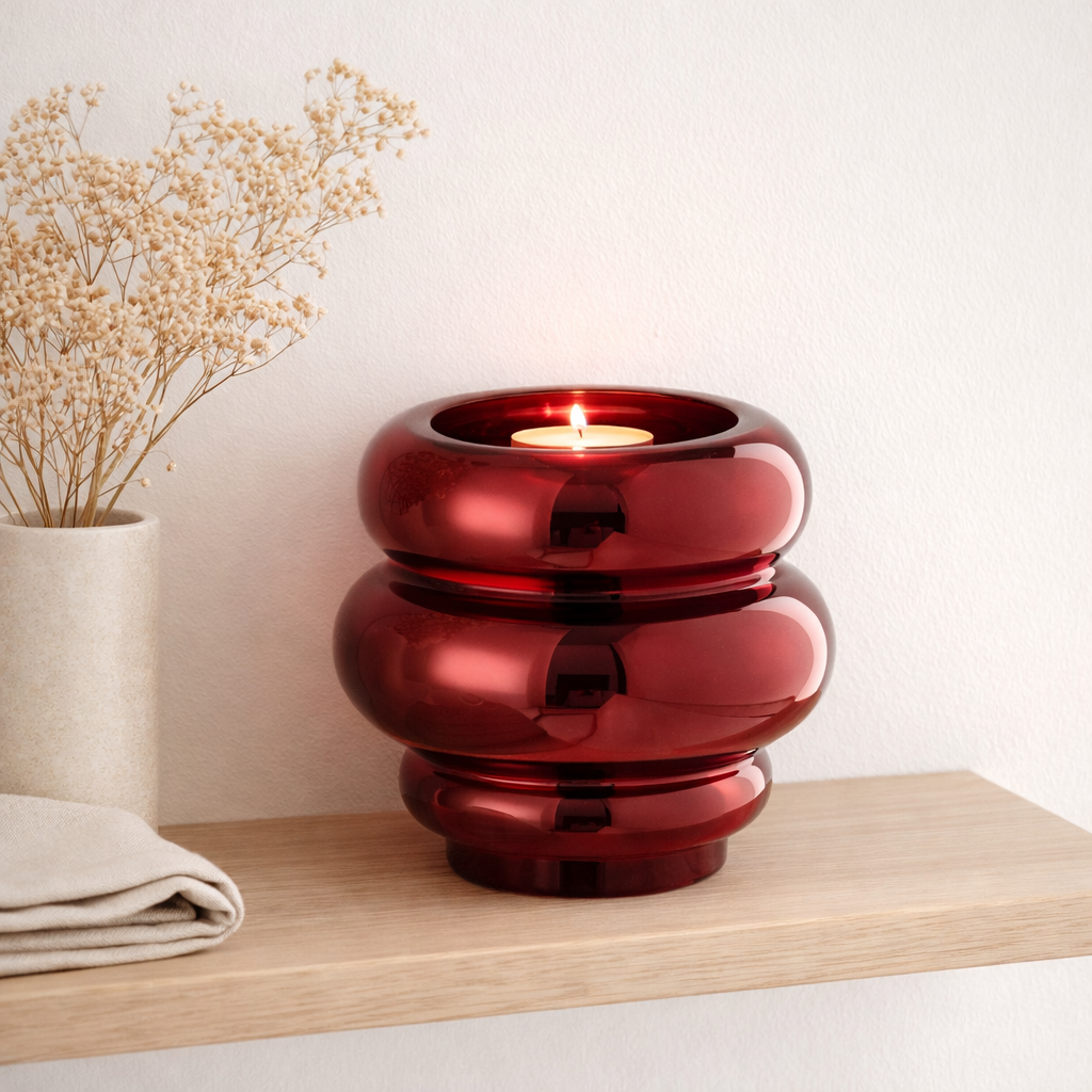 J -Liline Tealight Holder / Vase Cléa - Verre - Rouge foncé - Ø 20 cm en situation