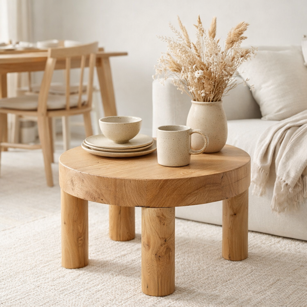 Table J-Line Ronde - bois - naturel - lot de 2 en situation