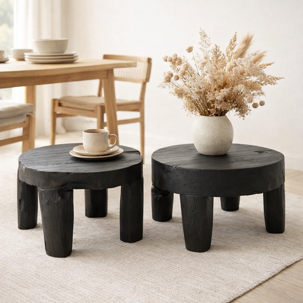 Table J-Line Ronde - bois - noir - lot de 2 en situation