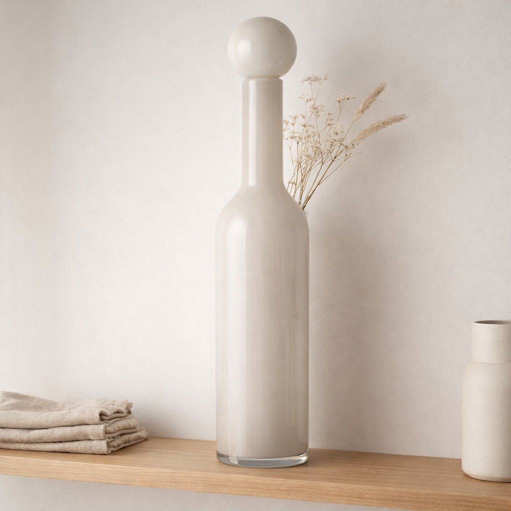 J-Line Vase Bottle + Stop Effen - Verre - Blanc - Grand en situation