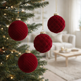 Boule de Noël J-Line - velours - rouge - grande - boîte de 4 en situation