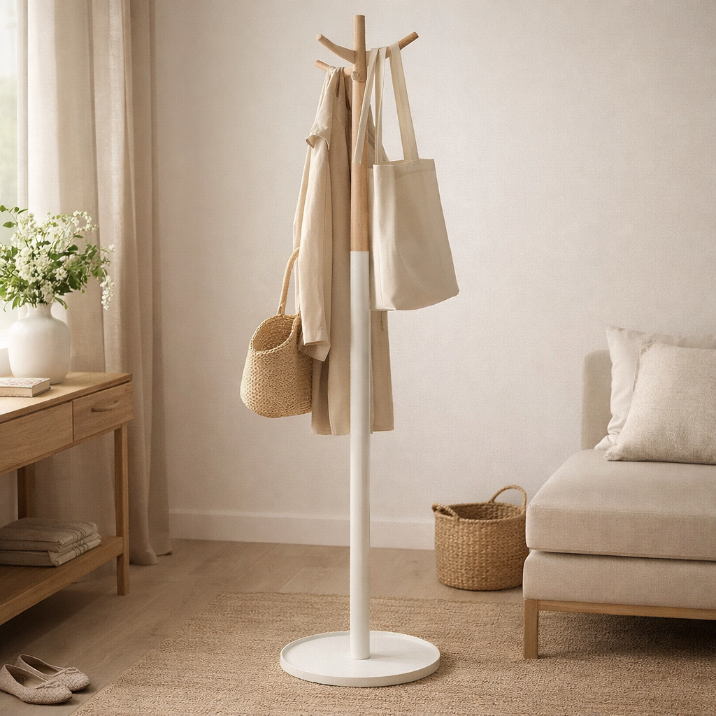 Porte-manteau J-Line - bois - blanc/naturel en situation