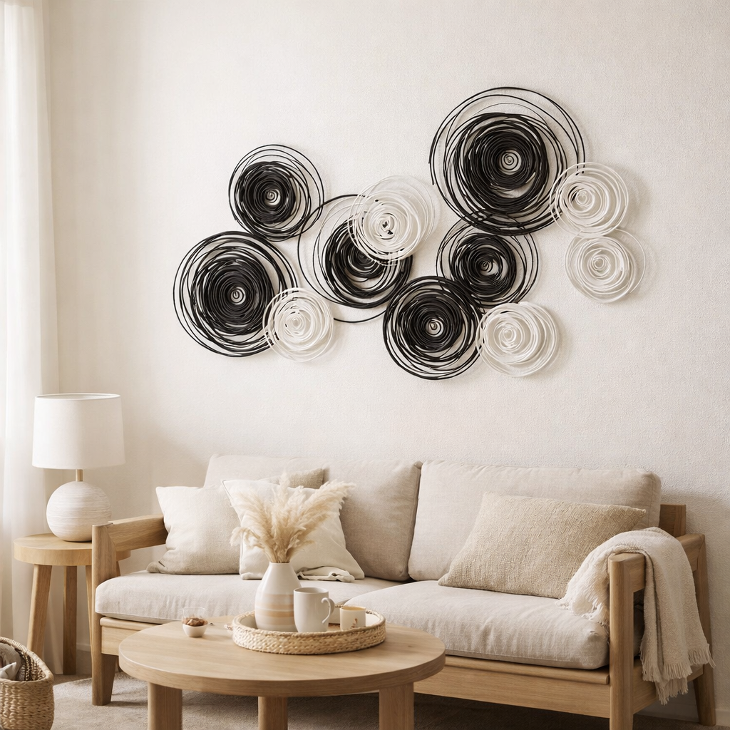 J-Line décoration murale Cercles - métal - noir/blanc en situation