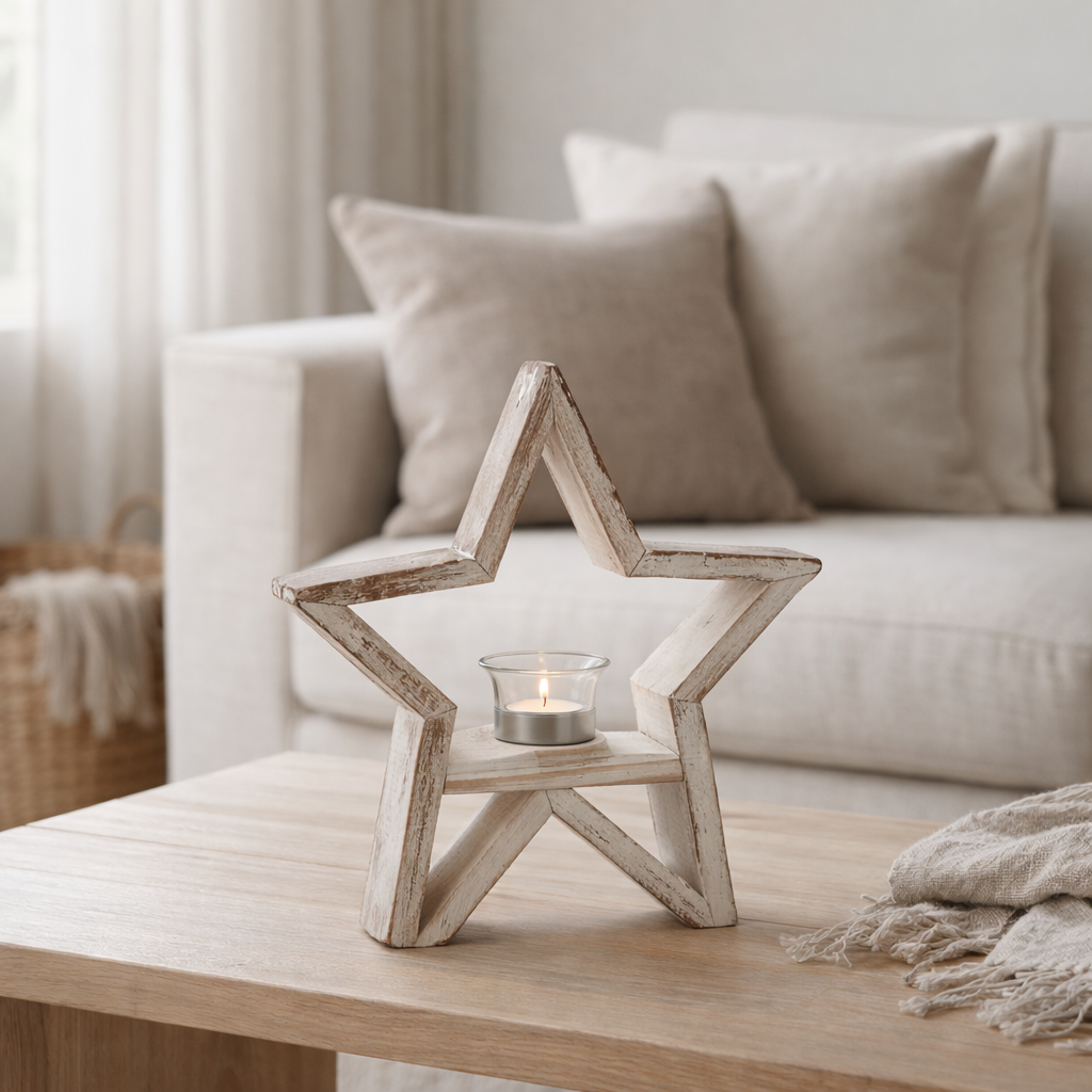 J-Line photophore Star - bois - marron/blanc en situation