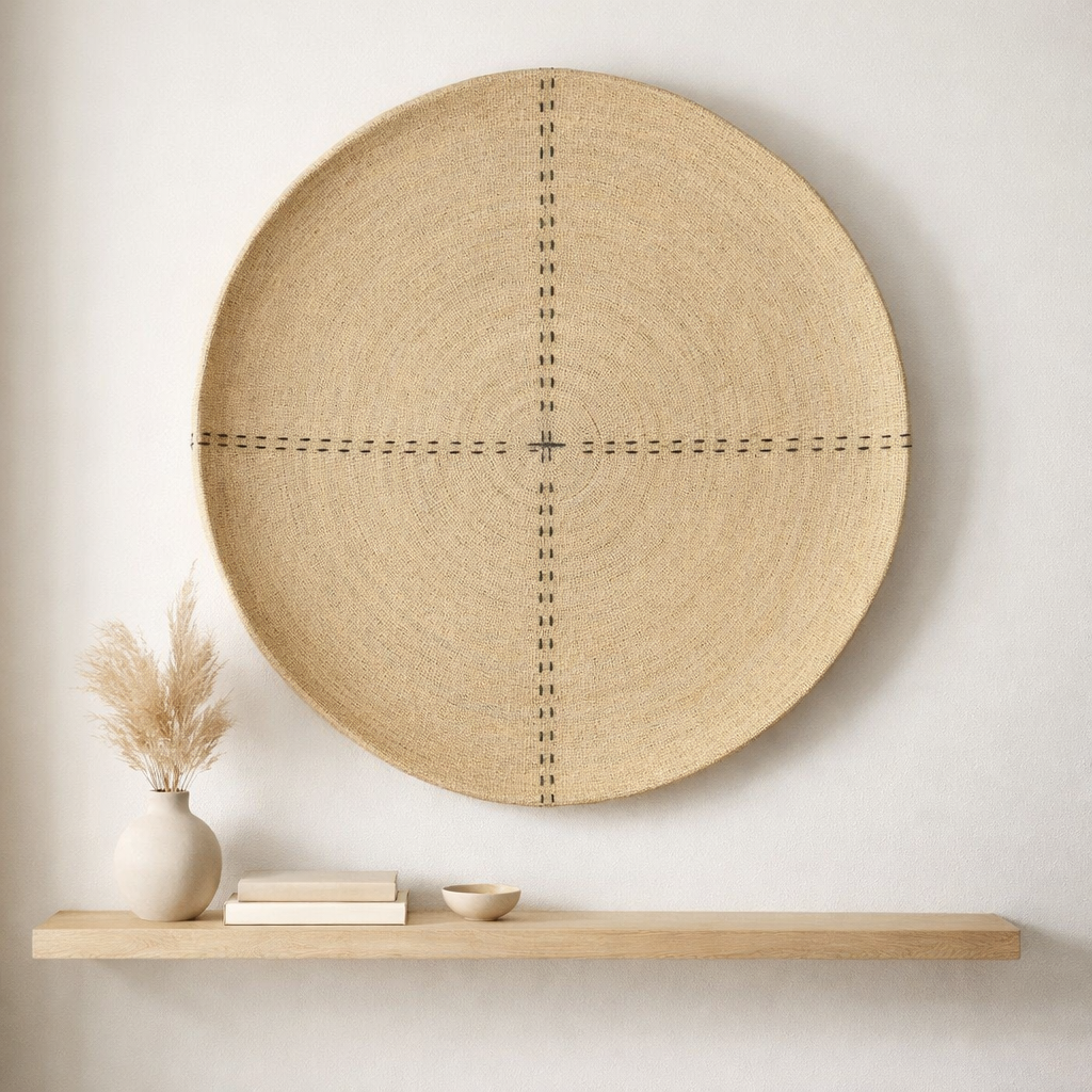 J-Line Wall Decoration Plateau Stipping Lignes - Seaghtrass - Natural / Black en situation