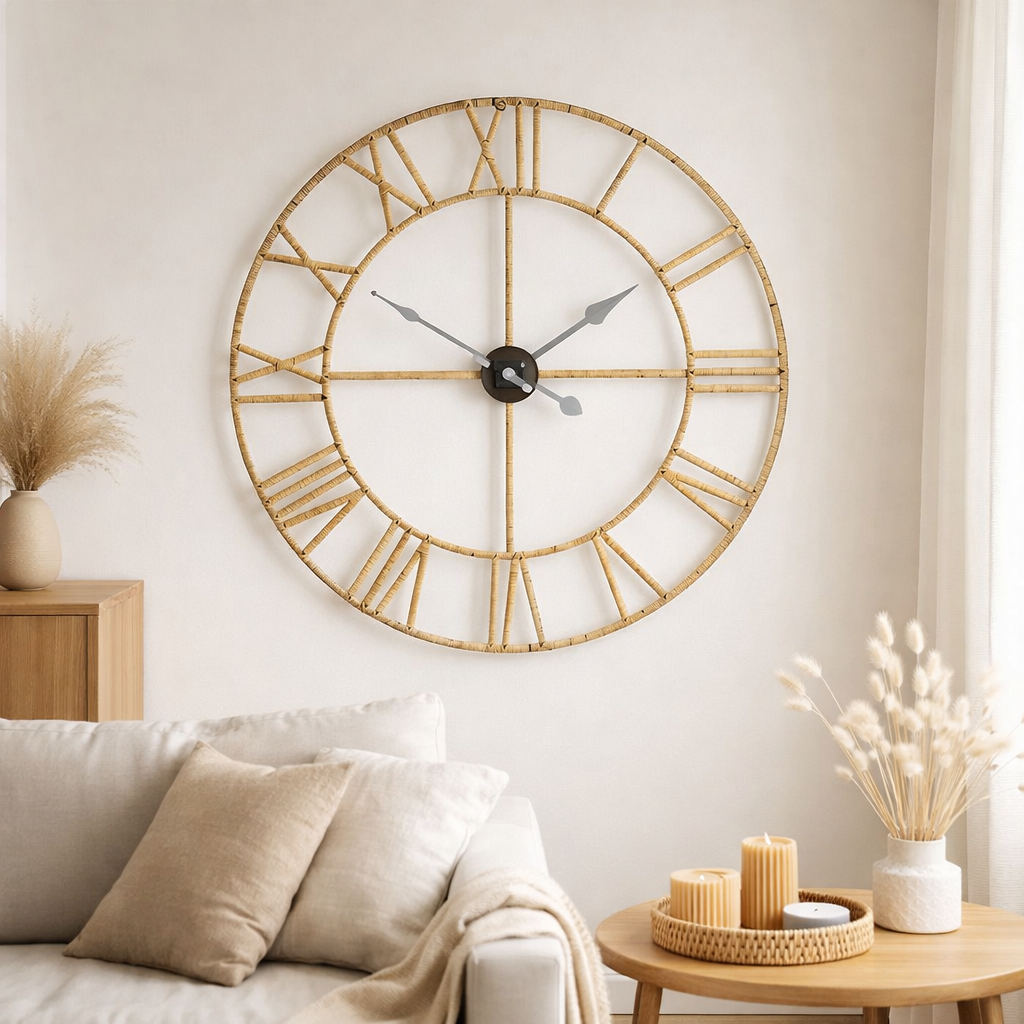 J -line Klok Roman - Roard / Metal - Naturel - Large - Ø 100 cm en situation