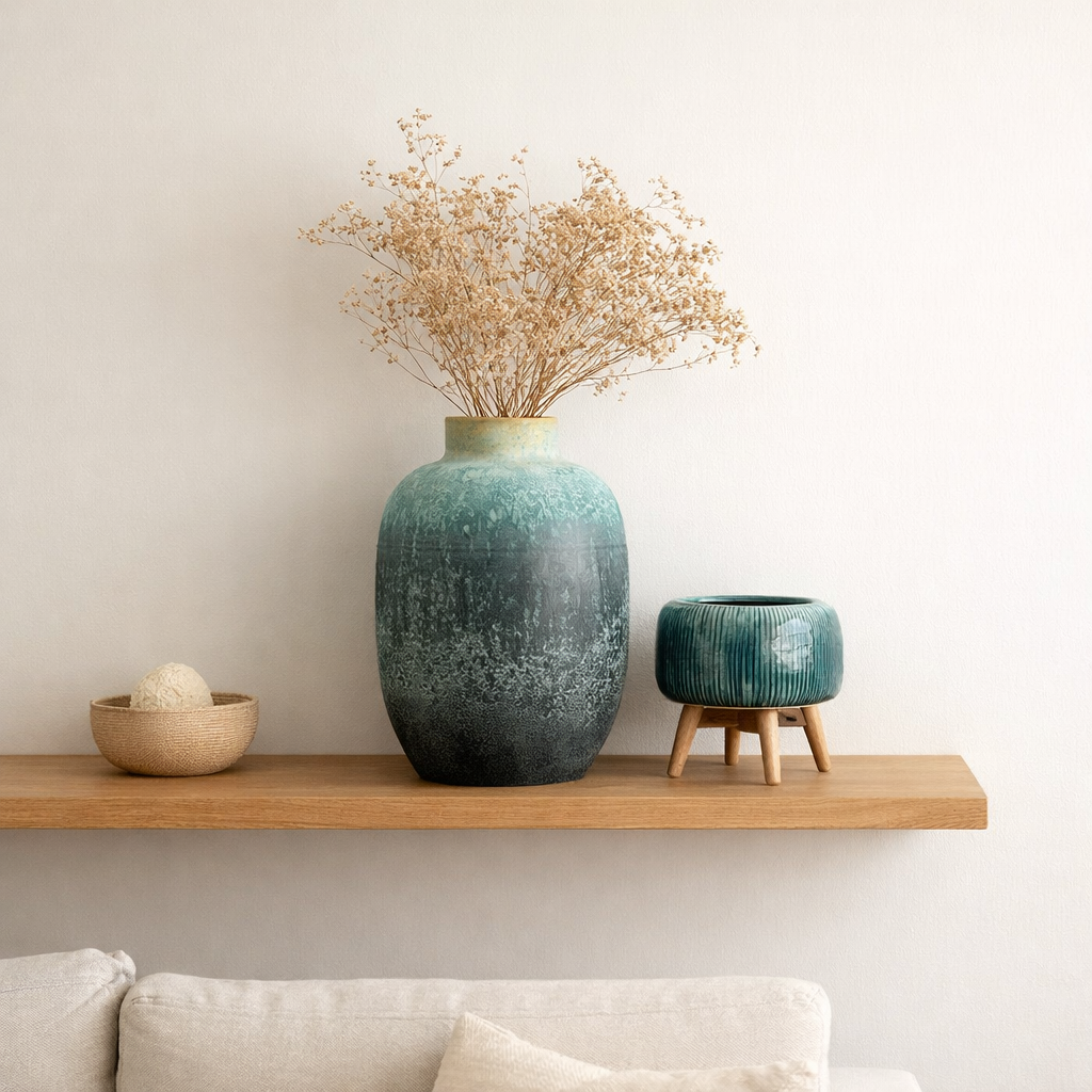 J -line Vase Vintage - Céramique - Azure - Small - Ø 33,5 cm en situation