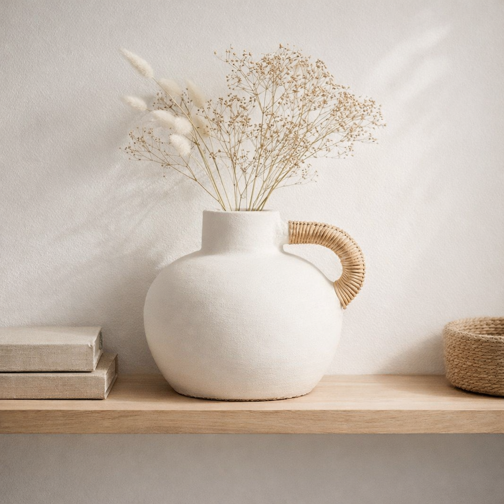J -line Vase Pot Leo Terracotta - Ciment - White / Naturel - 36 cm de haut en situation