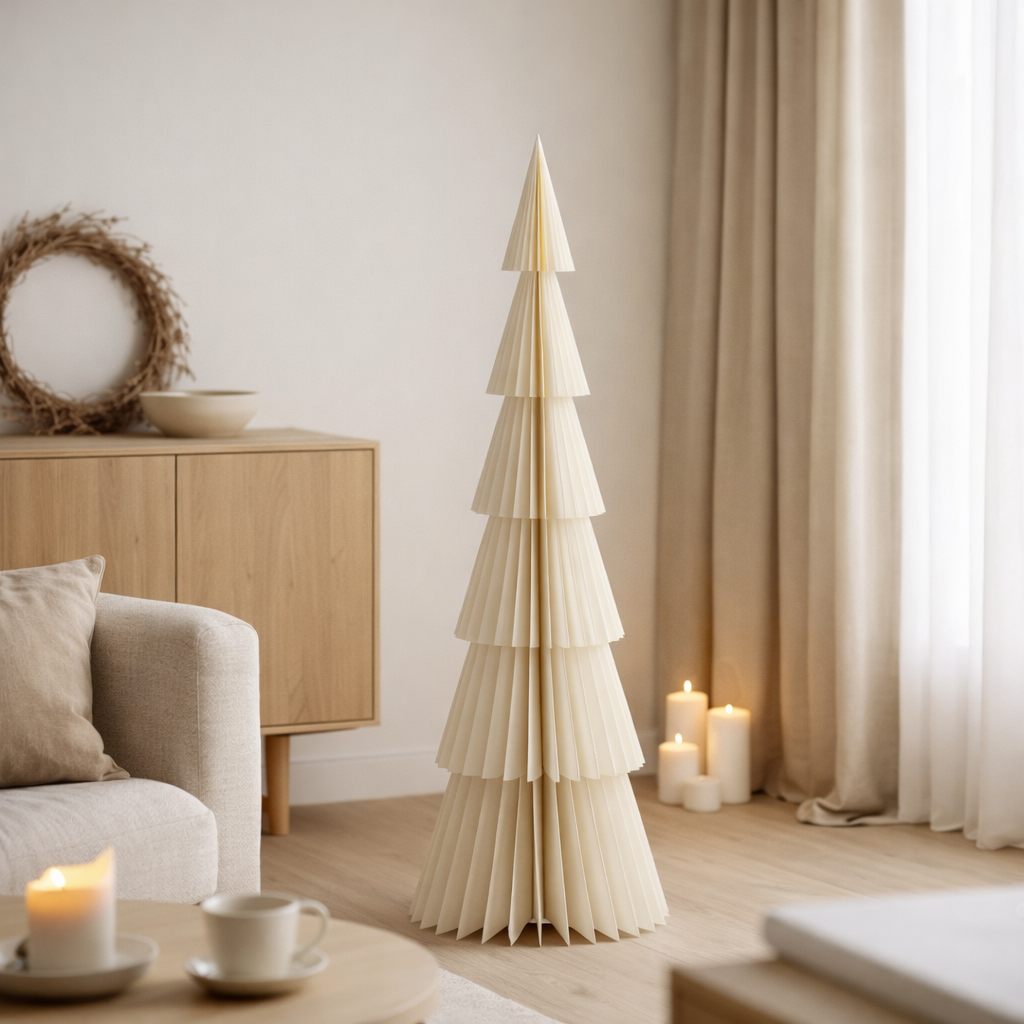 J -line décoration arbre de Noël pliable - papier - blanc - petit en situation