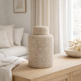 J-Line Can Décoratif Wabi Porcelaine Beige/Blanc Grand en situation