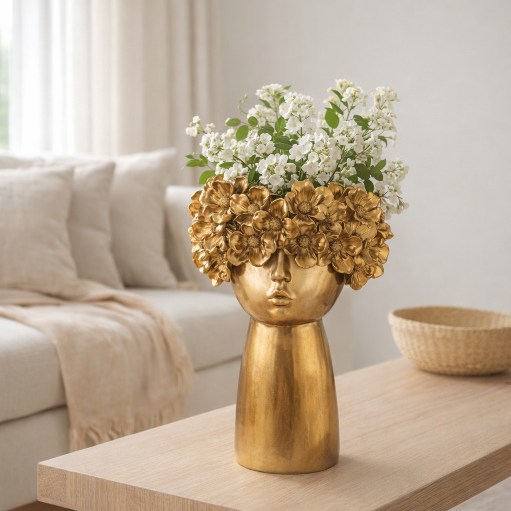 J-Line Flower Pot Nebu - Polysine - Gold - Grand - 35 cm de haut en situation
