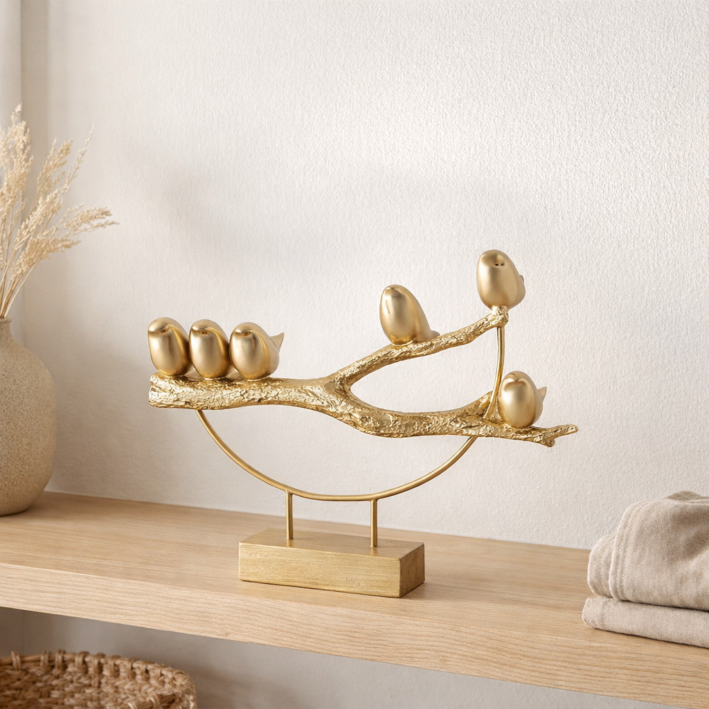 J-Line Decoration Bird sur Tak Sokkel - Polyresin / Metal - Gold en situation
