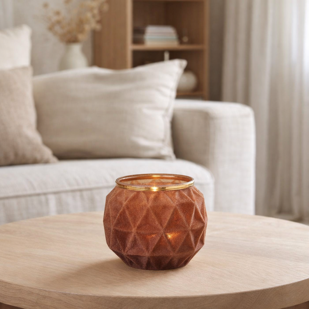 J-Line photophore Boule - verre/velours - ocre - grand en situation