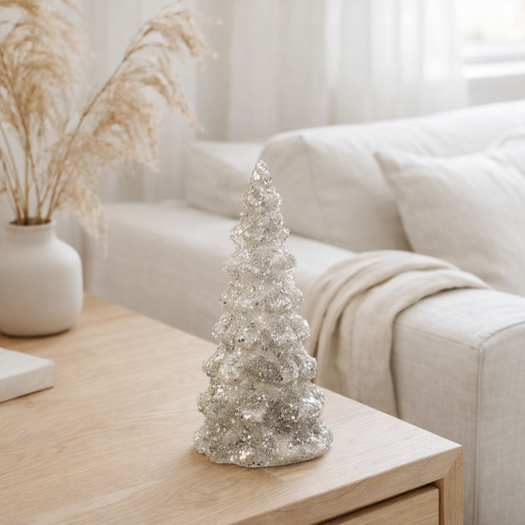 J-Line décoration Sapin de Noël Sugar - verre - gris clair/argent - petit en situation