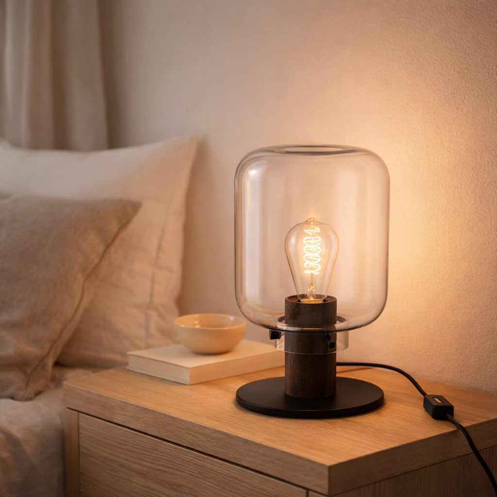 Lampe de table J-Line Kiyu - verre/métal - transparent/noir en situation