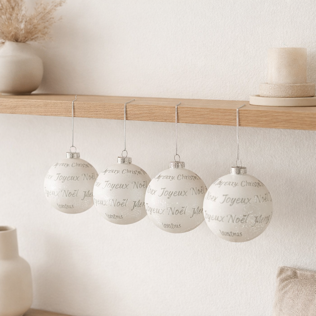 J-Line Boule de Noël Xmas - verre - blanc/argent - boîte de 4 en situation
