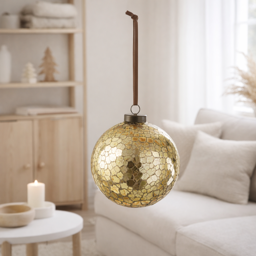 Boule de Noël J-Line Broken - verre - or - grande en situation