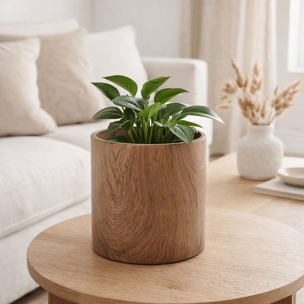 Pot de fleur J-Line Forest - ciment - marron - grand - Ø 18 cm en situation