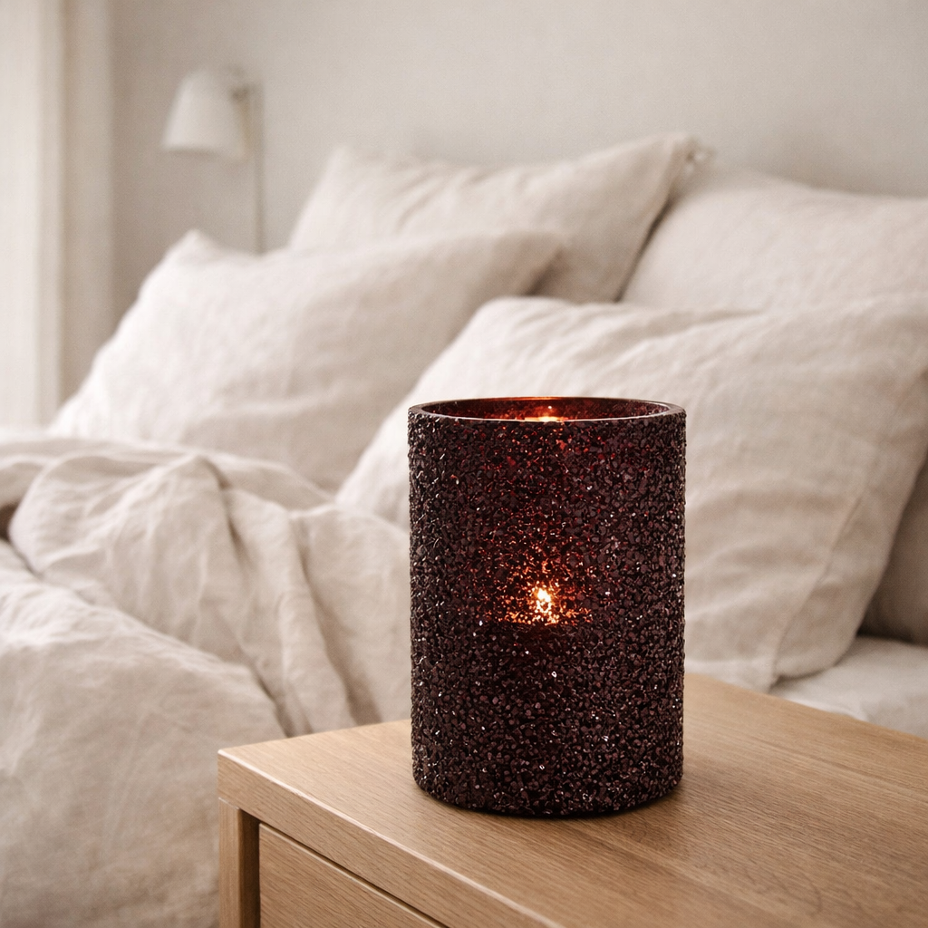 Lanterne J-Line Glitter - verre - bordeaux - grande en situation