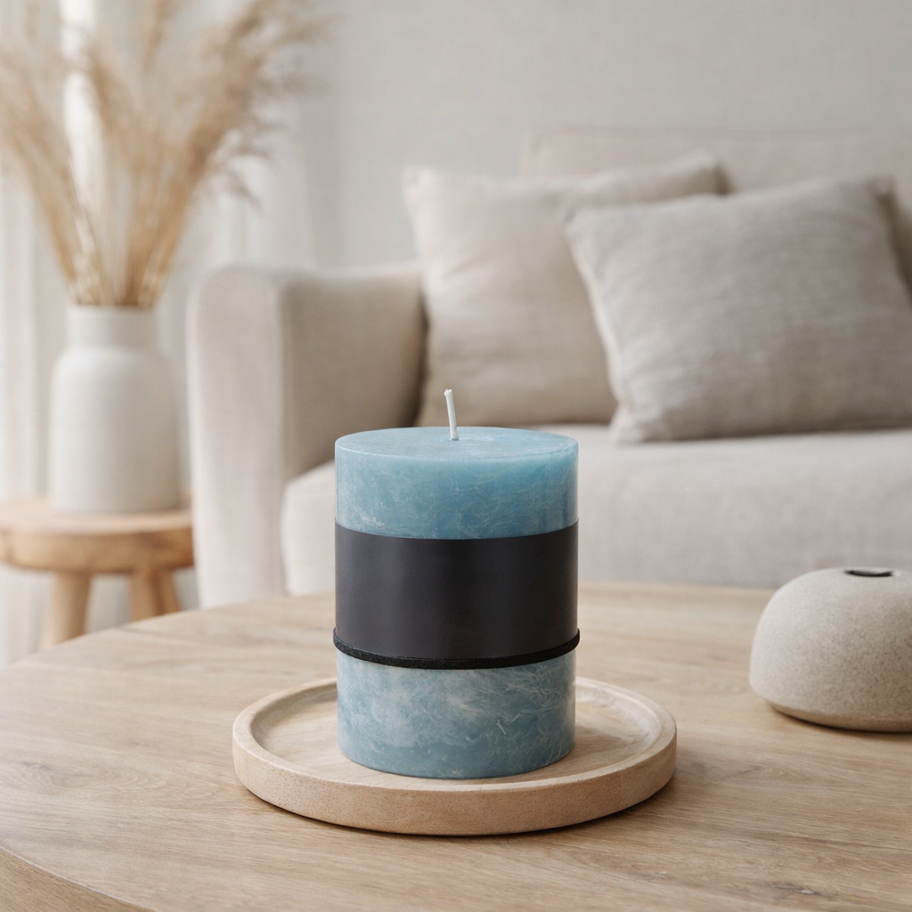 Bougie cylindrique J-Line - bleue - moyenne - 39U en situation