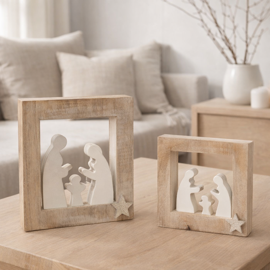 J-Line kerstdecoratie - hout - wit - grand en situation