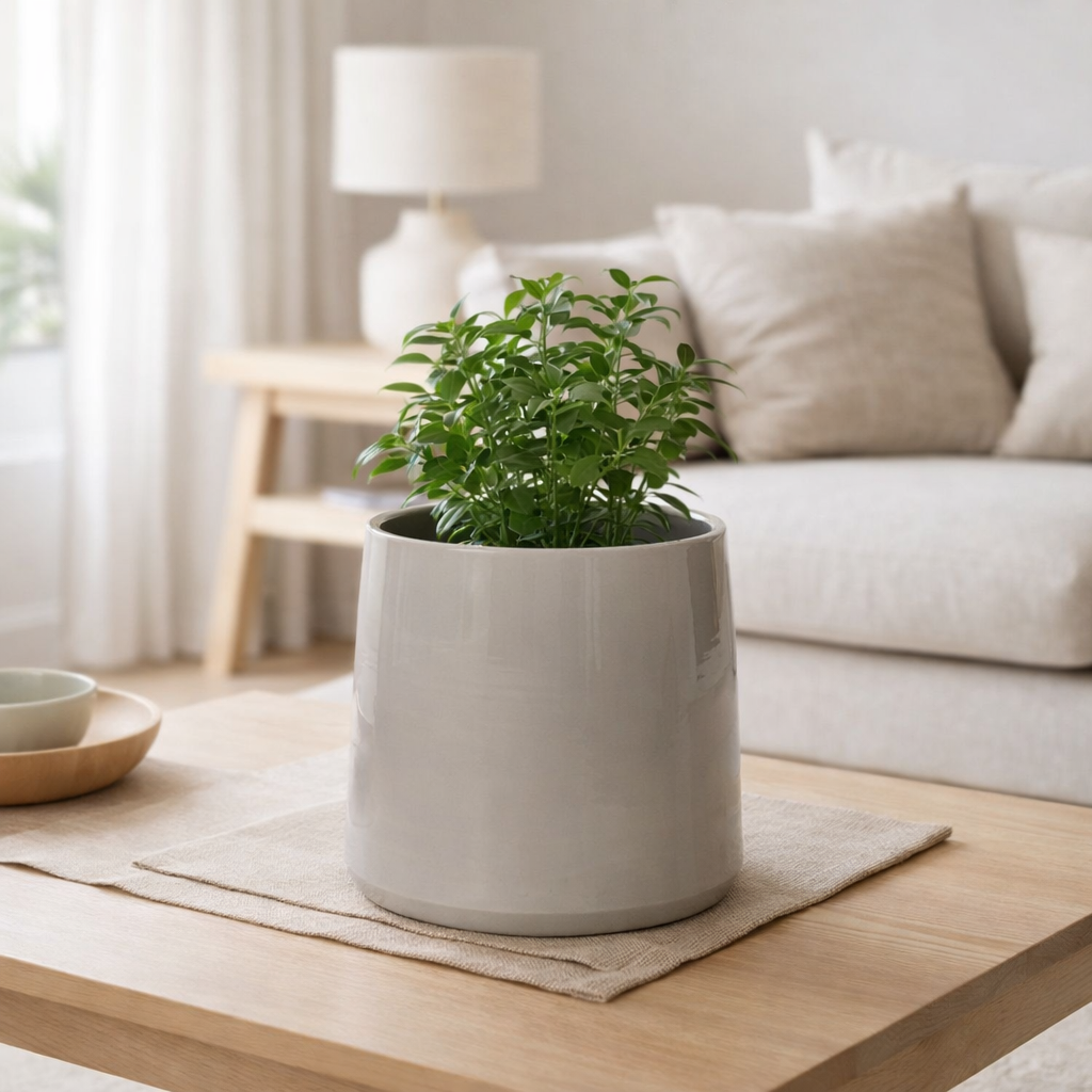 J -line Flowerpot Round - Ceramics - Gray - Grand - Ø 29 cm en situation