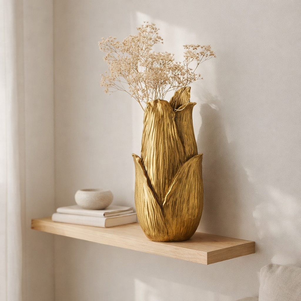 J -line Vase Nebu Petal - Céramique - Gold - Small - 51,5 cm de haut en situation