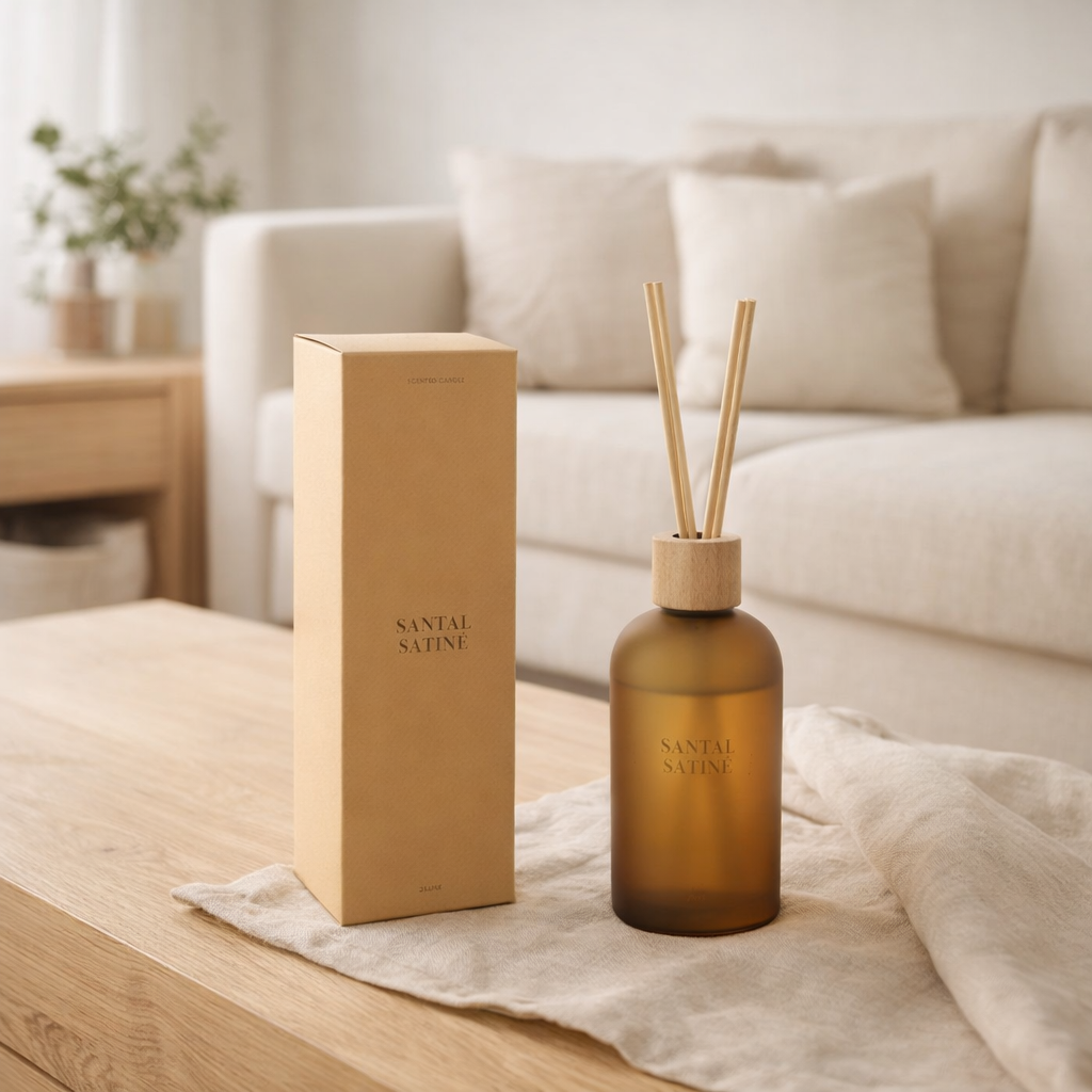 J-Line gerustokjes Accords Essentiels - Santal Satiné - geel - 250 ml en situation