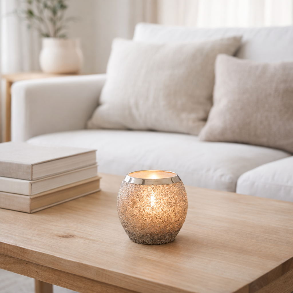 Bougeoir J-Line Frosty Round - verre - argent - petit en situation