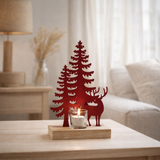 J -Liline Tealight Holder 1 morceau de renne / arbres - Metal / Wood - Rouge en situation