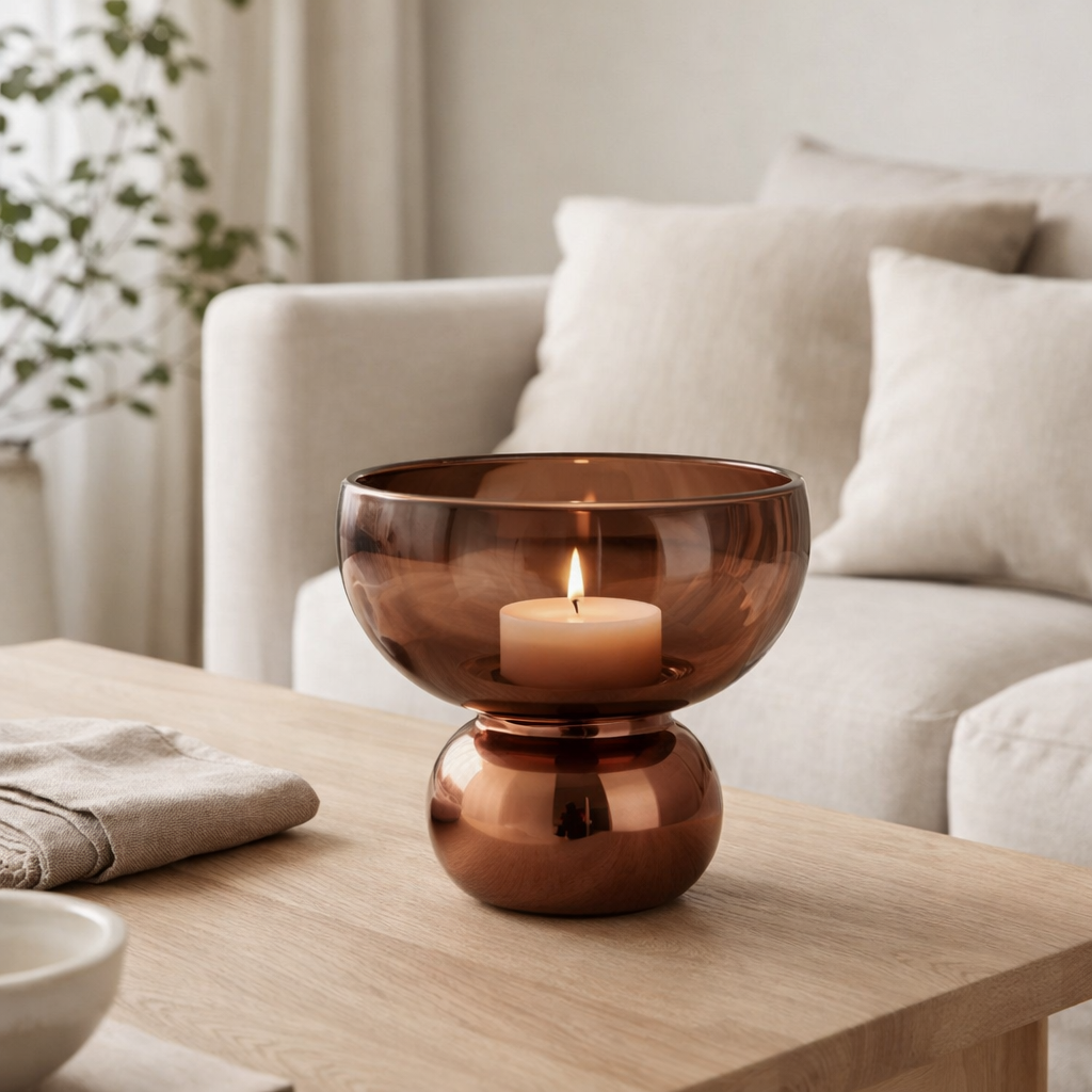 J -line Windlight Rended sur pied - Verre - Brown - Ø 23 cm en situation