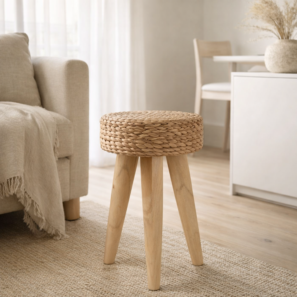 Tabouret J-Line Round - bois/jacinthe d'eau - naturel en situation