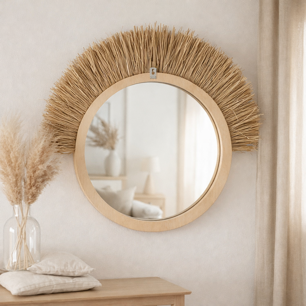 Miroir J-Line Melissa Paille - raphia - naturel/blanc - petit en situation