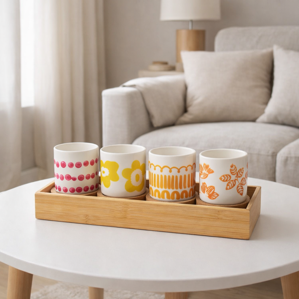 J-Line Set 4 Sachets + Plat Bamboo Box Ceramic Mix en situation