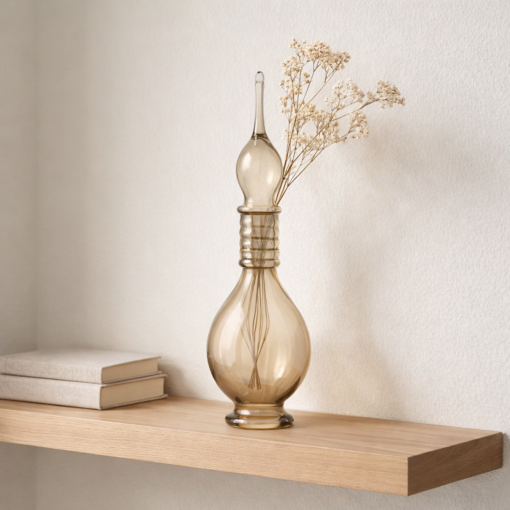 Vase J-Line + flacon bouchon Joey - verre - beige - moyen en situation