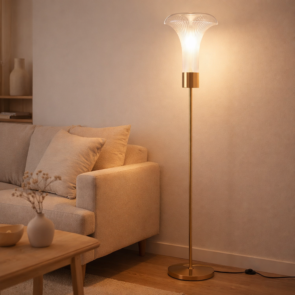 J-Line Lampadaire LED Métal Doré Transparent en situation