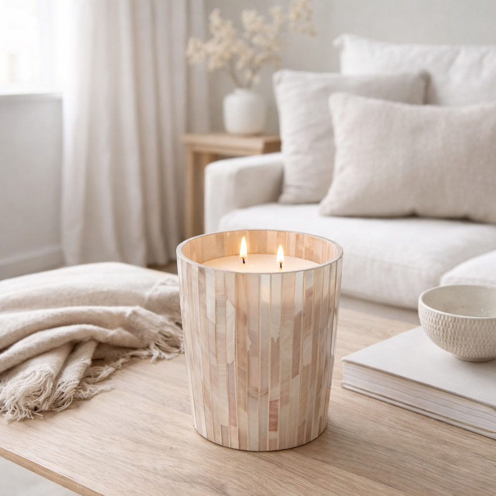 Bougie parfumée J-Line Noa - Tender Rose - verre - rose - grande - 75U en situation