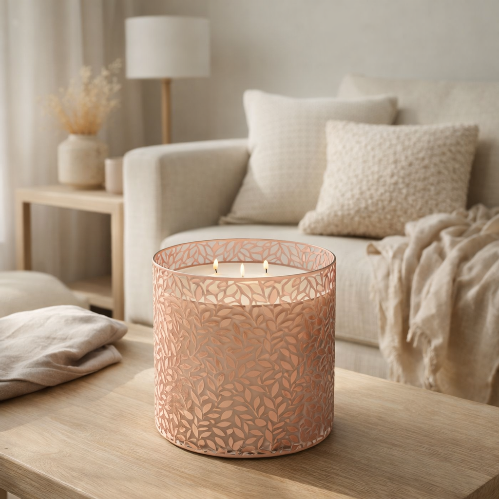 Bougie parfumée J-Line Tender Rose - verre - rose - grande - 120U en situation