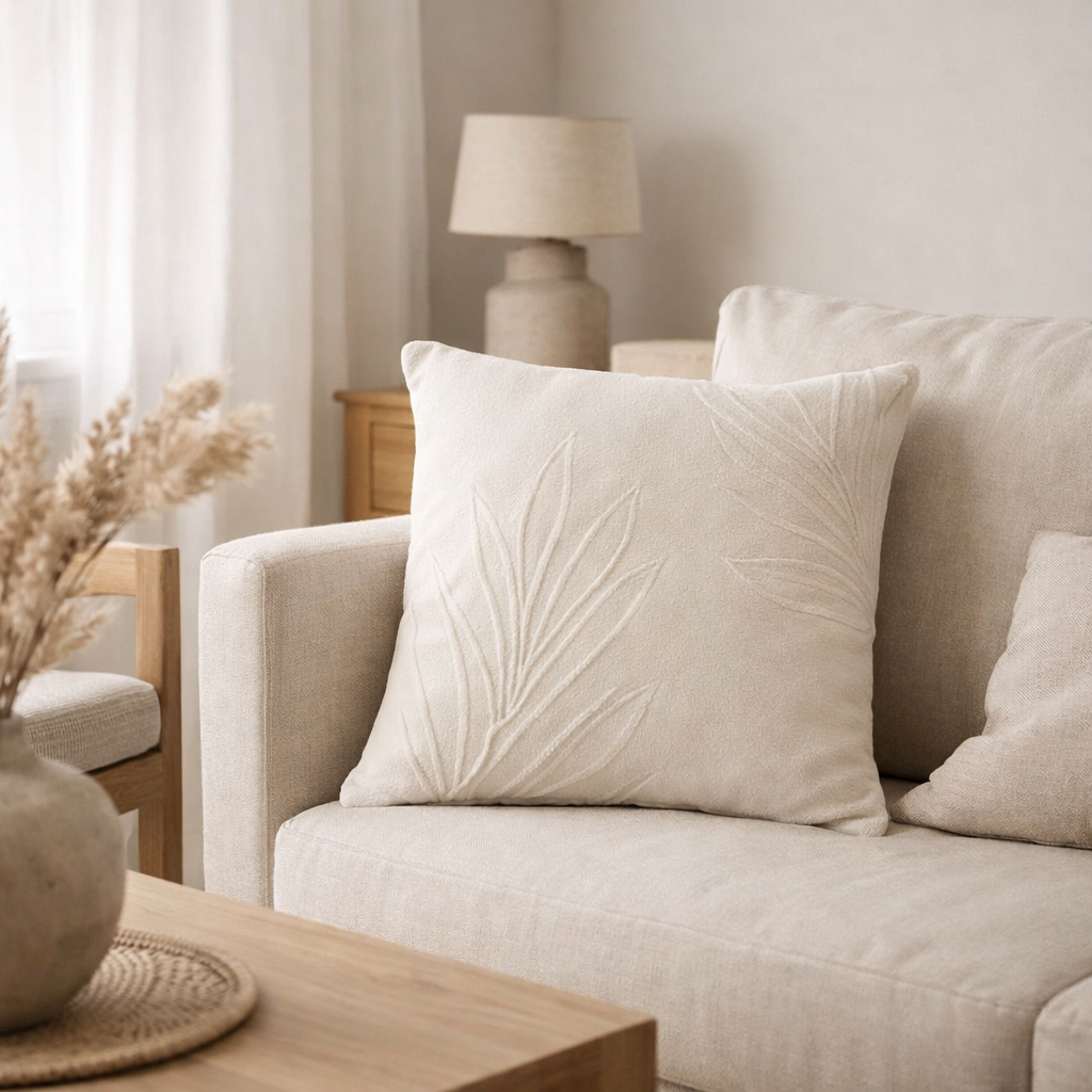 J-Line coussin Leaf Fine Square - polyester - blanc en situation
