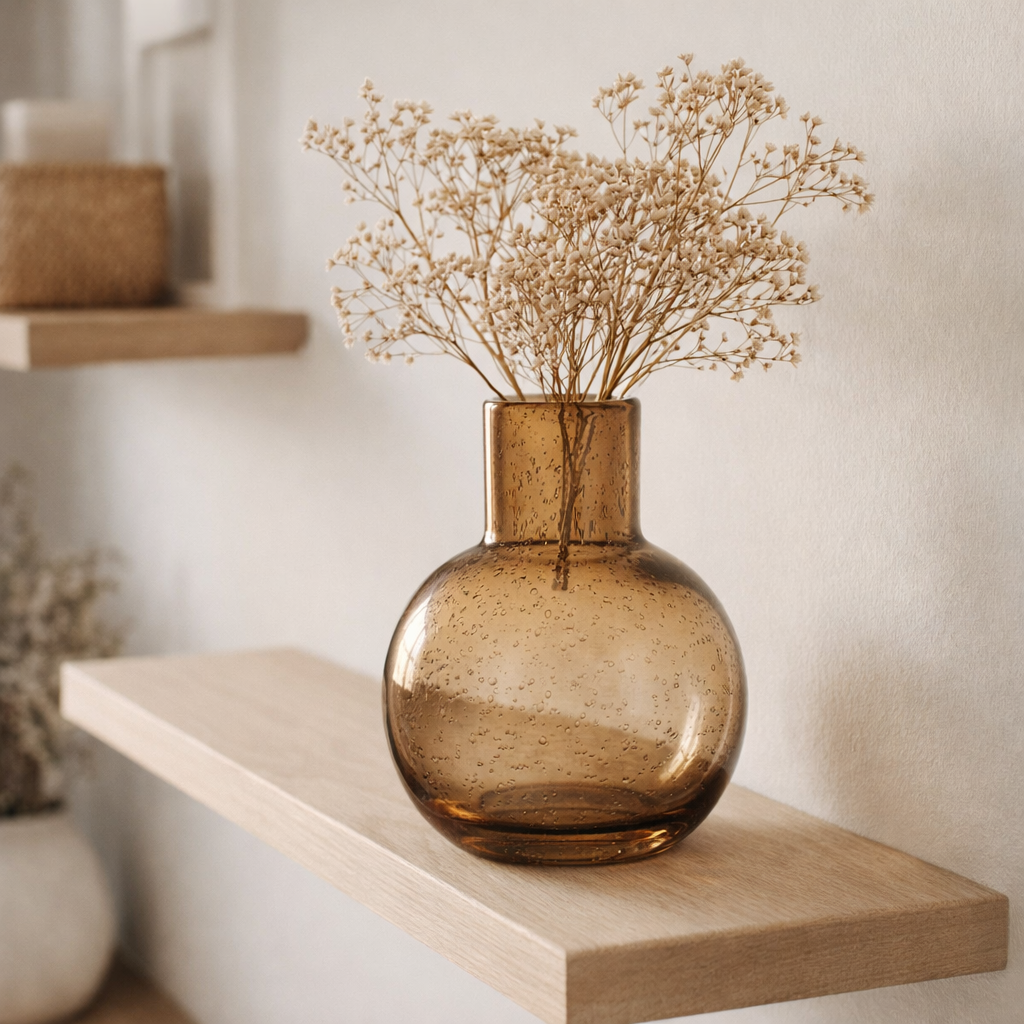 J-Line Vase Ball avec cou - Verre - Amber - Small - Ø 14,5 cm en situation