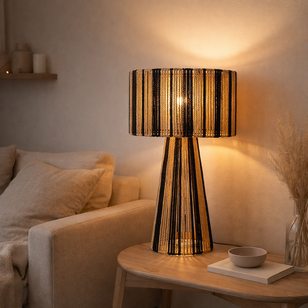 J-LIGNE LAMP ROPES - Metal / Paper - Black / Naturel en situation