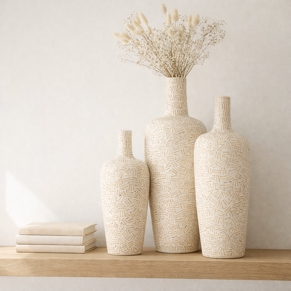 J -line vase lauwra - ciment - blanc - grand - 100 cm de haut en situation