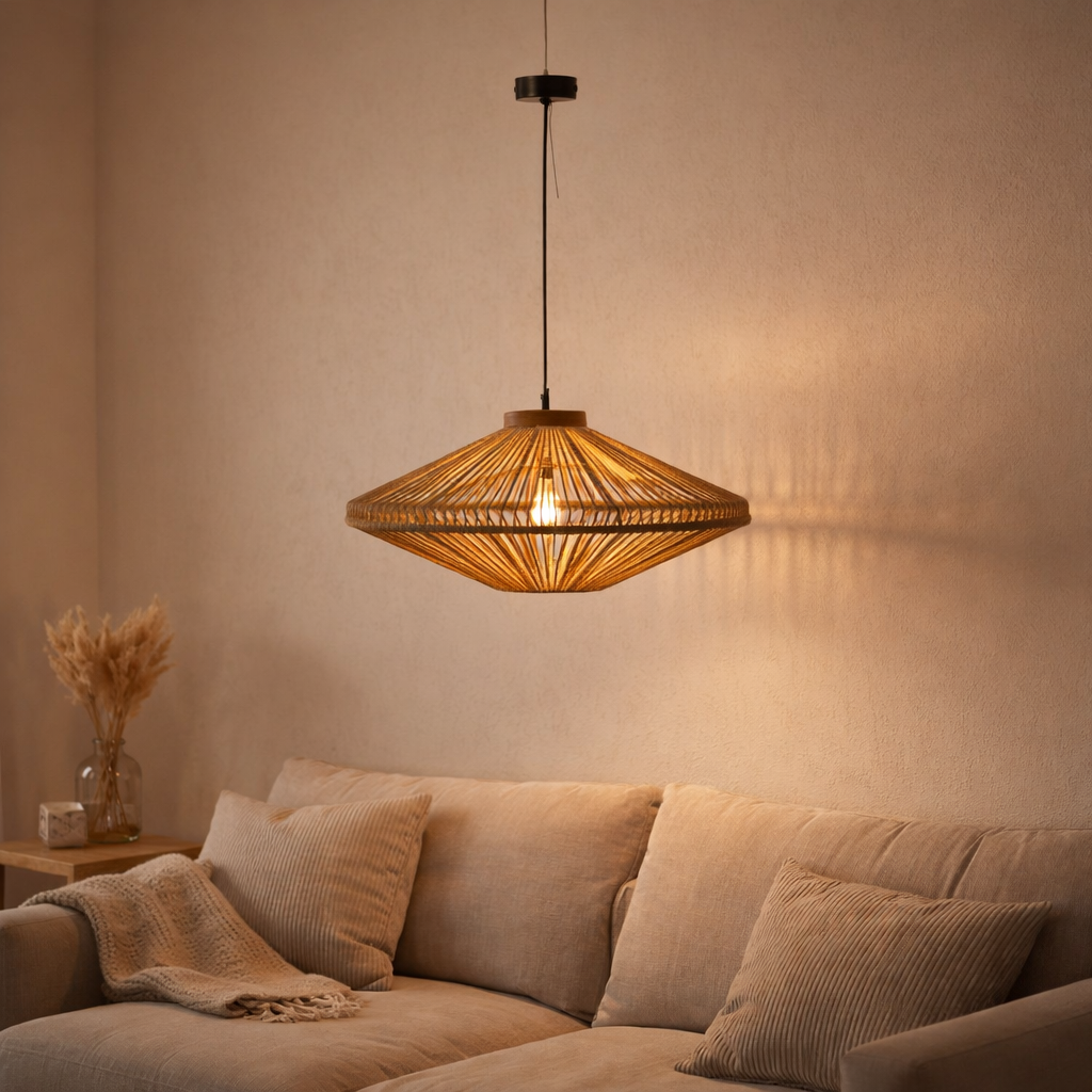 J-Line Lampe à Suspension Ovni Fer/Jute Naturel Petit en situation
