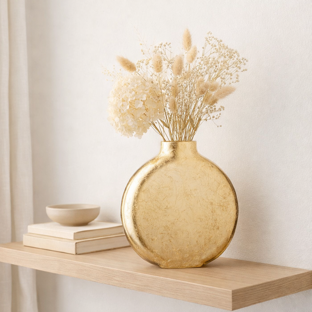 J -line Vase Miki - Verre - Transparent / Gold - Grand - 25,5 cm de haut en situation